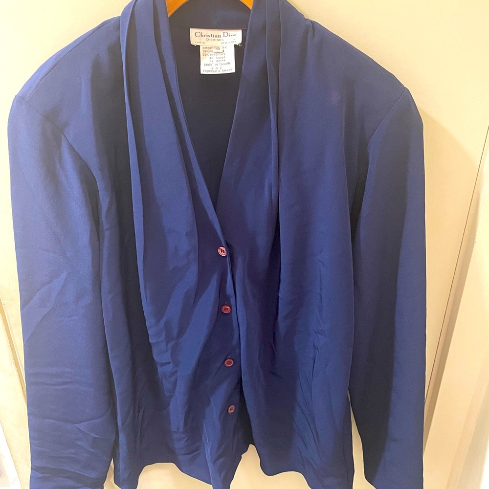 Christian Dior Chemises size 8/M Vintage Button Down Blouse Blue
